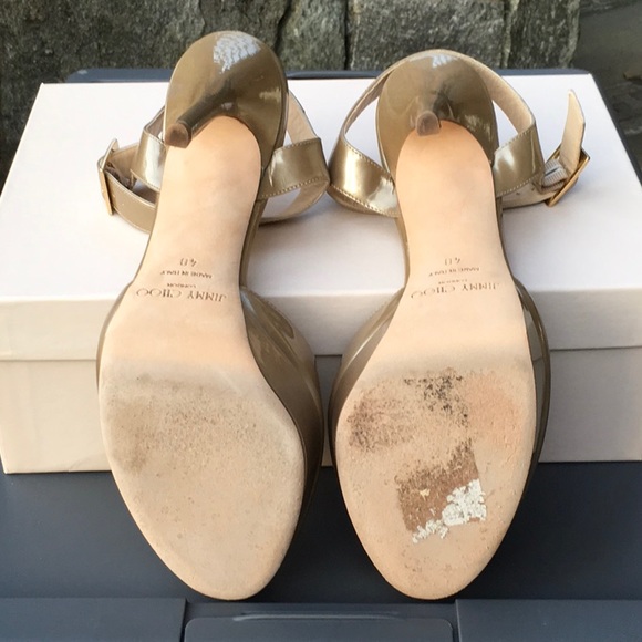 Jimmy Choo Linda Gold Platform Sandal Heels - Picture 8 of 10